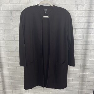 Eileen Fisher Brown Wool Long Open Front Cardigan Jacket Womens PL Quiet Luxury